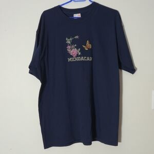 Endur XL Michoacán Mexico Monarch Butterfly Embroidered Heavyweight Tee Navy